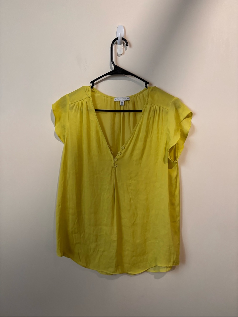 Yellow Short Sleeve V-Neck Blouse